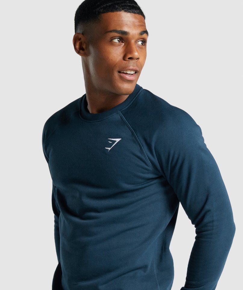 Men's Gymshark Crest Sweatshirts Navy | CA 56A183